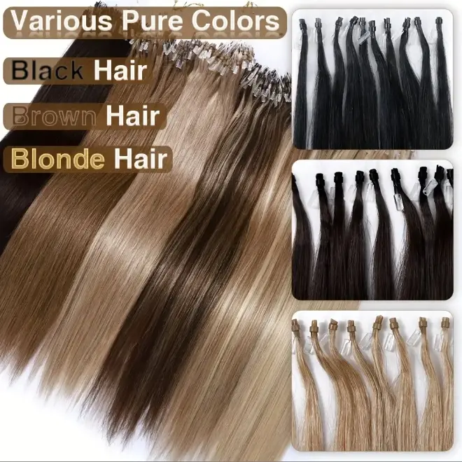 Real Remy Hair Micro Loop Extensions - 12-28 in, 50Pcs (1G/Strand, 50G Total), #1 Jet Black with Delicate Blonde Highlights, Beaded Ends, Stable Wear, Silky Straight, Microlink, Clip, Hair Weft Options, Microlink Hair Extensions, Clip Hair Extensions