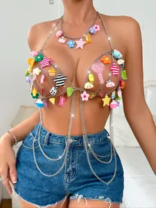 Dopamine Colorful Accessories Beaded Necklace New Style Body Chain Top Sweet Cool Spice Babe Choker Halter Tank