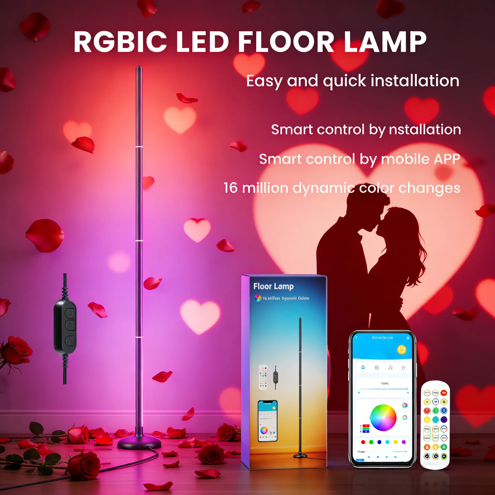 DAYBETTER Smart RGB LED Corner Floor Lamp (1-Pack & 2-Pack Options) – Remote Floor Lamps with App Control, 16M Colorful Lights, 68 Scenes, Music Sync Lights, Timer Setting, Adjustable LEDs, Funky Unique Home Decor for Living Rooms, Gaming Rooms