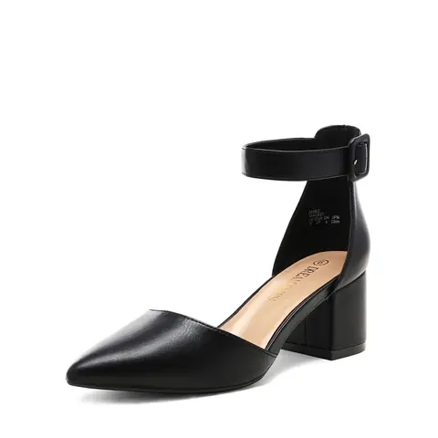 Dream Pairs Women's Wide Fit D'Orsay Pointed Toe Heeled Pumps - 2.25" Chunky Block Heel Footwear, Cushioned Latex Insole, Adjustable Buckle Ankle Strap, Black PU/Nubuck Comfortable Women's Shoes with Pointed Toe That Adds Sleek, Modern Shape