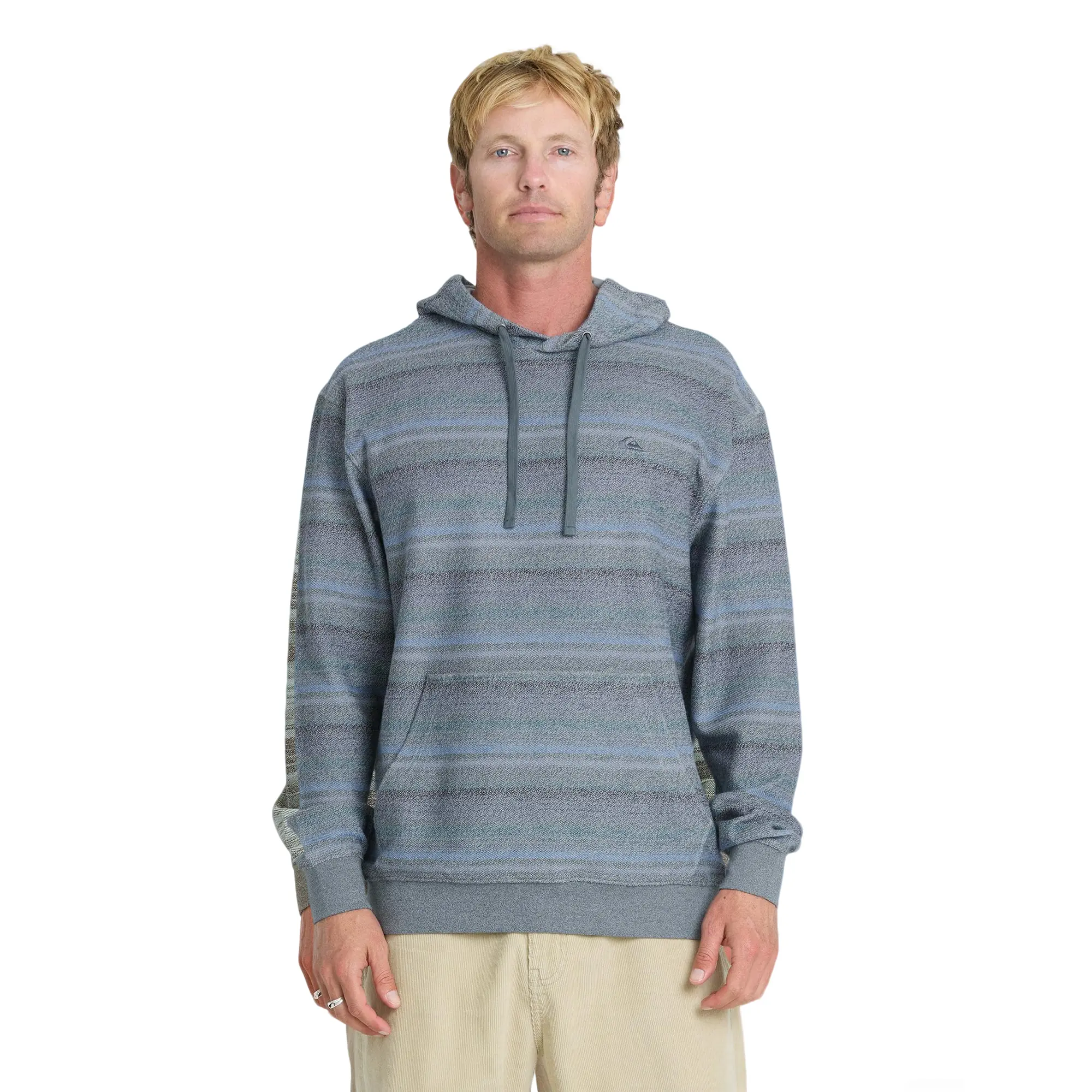 Quiksilver | Great Otway Yarn-Dyed Stripe Pullover Hoodie | Men's Embroidered Logo Regular Fit | Camping Long Sleeve Sweatshirts