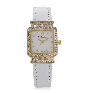Shop LC Strada Crystal ese Movement Watch with White Faux Leather Strap