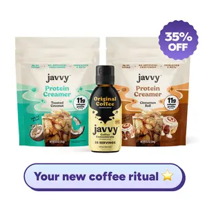 Javvy TikTok Exclusive Bundle Coffeehouse Kit - Original Coffee Concentrate + Toasted Coconut and Cinnamon Roll Protein Collagen Creamer