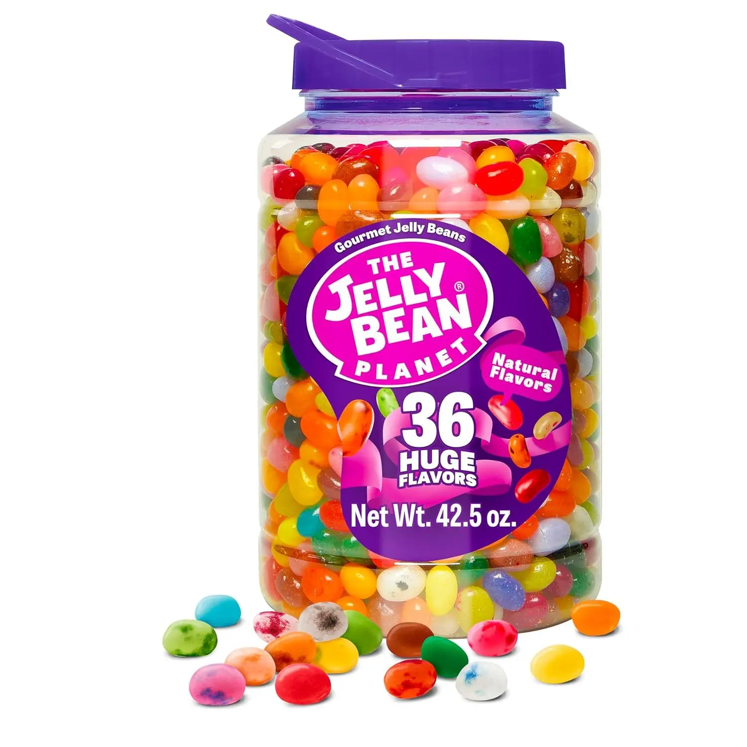 Gourmet Jelly Beans Assortment 42.5 Oz Jar - 36 Huge Natural Fruit Flavors, Seasonal, Birthday, Christmas Candy, Plant Based Colors - Gluten Free, Fun Bulk Jelly Beans Gift