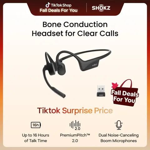 SHOKZ OpenComm2 UC Open-Ear Headset, USB-C Dongle, Noise-Canceling Mic, Zoom Certified；Bone Conduction Headphones；Mute Button for Work Calls and Meetings；16-Hour Battery Life & Quick Charge