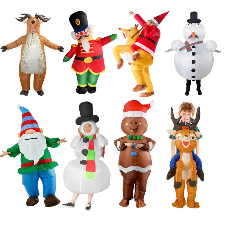 Funny Christmas Inflatable Costume, Blow Up Santa Snowman Elk Gingerbread Man Nutcracker Outfit, Unisex Adult Kids Holiday Party Cosplay Fancy Dress for Xmas Carnival