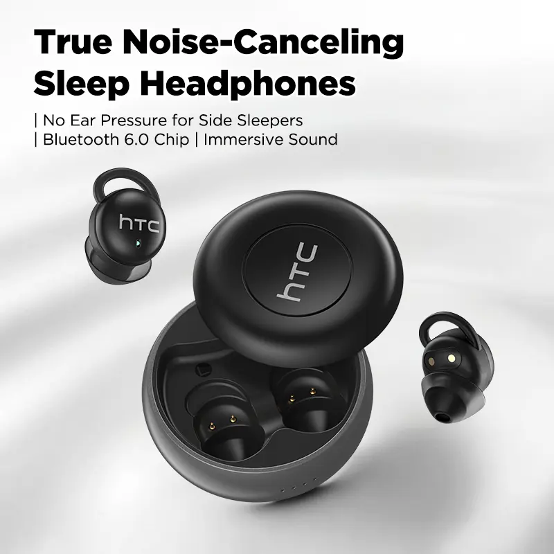 HTC NE91 Noise Cancellation Sleep Earbuds – Ultra Light Zero Ear Pressure, Bluetooth 6.0 Connection, ENC Call Noise Reduction, Ergonomic Fit Perfect for Side Sleepers