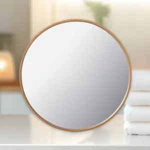 30.75" Round Wood Mirror Natural - Framed Wall Mirror, 30.75", Natural Wood, for Home Decor, Hearth & Hand