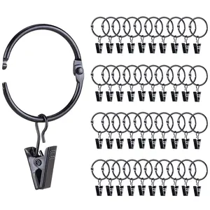 42 Pack Openable Curtain Rings with Clips, 1 Inch Interior Diameter, Heavy Duty Rustproof Decorative Vintage Drapery