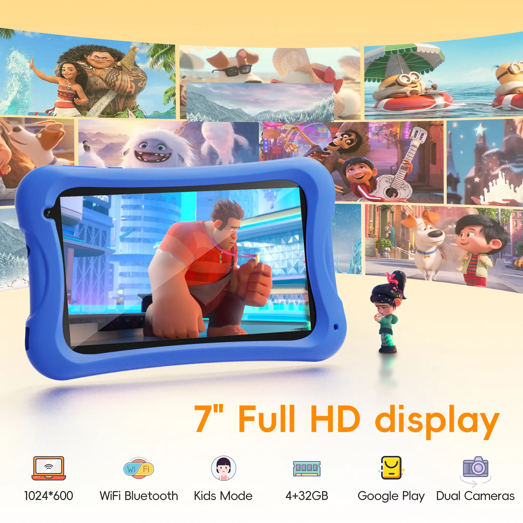 Digiland Kids Tablet 7 inch Android 13 Educational 32GB Storage Toddler Tablets with Shockproof Protective Case Parent Control Bluetooth WiFi Pink Blue backtoschool