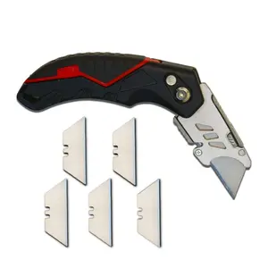 Heavy-Duty Folding Utility Knife - Retractable Safety Box Cutter with 5 Extra Blades, Belt Clip & Anti-Slip Grip for Cardboard, Packaging, and DIY Projects