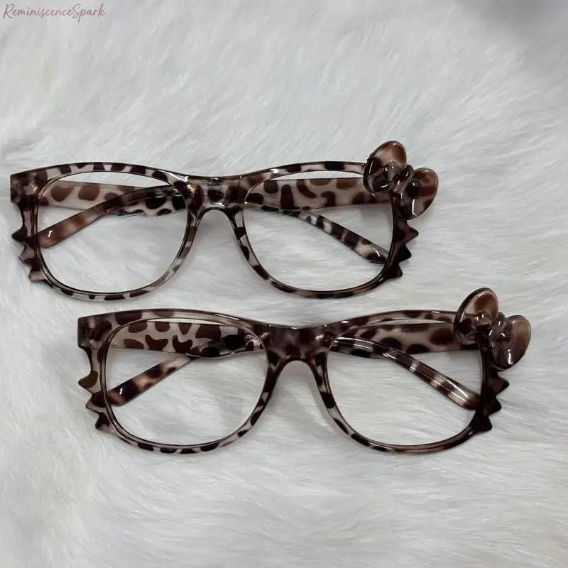 2-Pack Decorative Fashion Eyewear, Kawaii Y2K Leopard Kitty Nerd Frame Glasses for Women, Trendy Aesthetic Photo Prop, Ideal Holiday Gift, Perfect for Back To School, Daily Streetwear & Y2K Outfit Styling