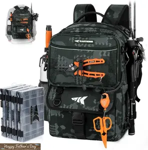 50L BaitSpace Fishing Tackle Backpack with Removable Bait Binder & 4 Tackle Boxes, Rod Holders Storage Fishing Gear SummerVibes