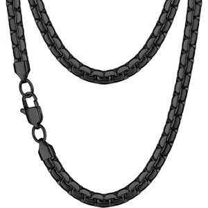 4mm/5mm/6mm Silver/18K Gold Plated Flat Link Chain Necklace for Men, Stainless Steel Chain for Men, Hypoallergenic Men's Chain Necklaces 16 18 20 22 24 26 Inch