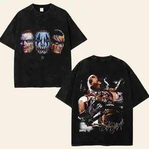 Jeff Hardy Face Paint Tribute Vintage Washed T-Shirt WWE Wrestling Tee Front & Back Graphic Black Acid Wash Oversized Streetwear Shirt for Fans Unisex Cotton S-5XL 9H6