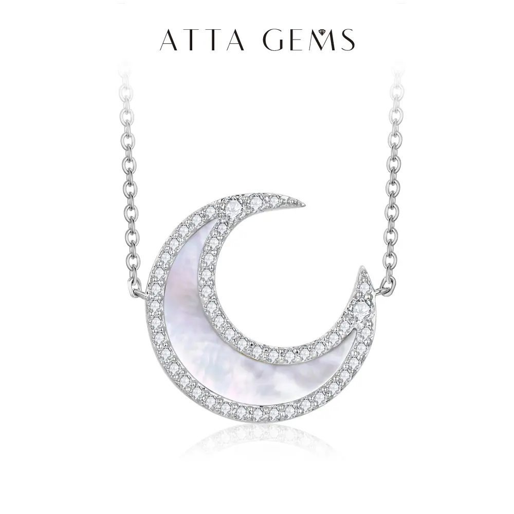 ATTAGEMS Classic D-VVS1 Lab-Created Moissanite Crescent Moon Pendant Necklace, Minimalist Necklace, Unisex Daily Wear Jewelry for Women’s Engagement Gifts (N050)