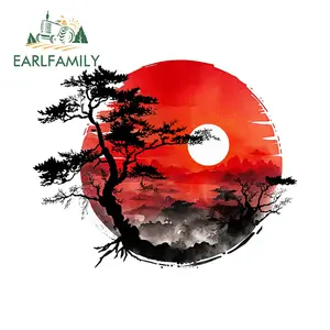 New 2026 EARLFAMILY Japanese Ink Car Sticker Graffiti Red and Black Sunscreen Windshield Decal Windows Motorcycle Racing Accessories car decor