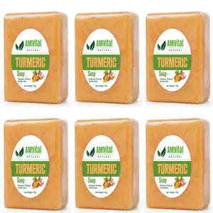 AMVital Turmeric Soap Bar (6 pack) for Face & Body targets dark spots and promotes. Exfoliating Handmade facial jabon de curcuma wash brightening