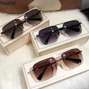Semi-Rimless Brown Sunglasses Specifically Designed for Driving UV Protection Square Shape Sun Glasses Classic Outdoor Glasses