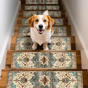 Non-Slip Washable Stair Mat Set 15PCS Anti Slip Pebble Backing Floor Carpet Secret Stair Runner Rug Kids Pet Safe Bold Graphic Appearance Crafting