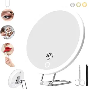 LED Lighted Magnifying Mirror, 30X Lighted Magnifying Makeup Mirror, Travel Makeup Mirror with Magnification, Compact Handheld Makeup Mirror, Adjustable Lighted Mirror, Rechargeable Lighted Pocket Makeup Mirror, Led Lighting Mirror Gift for Men Women