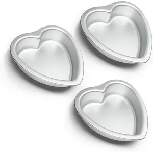 Set of 3 6×2 Inch Silver Anodized Aluminum Heart Shape Cake Pans for Valentine's Day Wedding Birthday Baking and Other Occasions