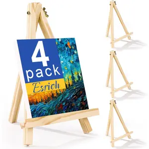 4 PCS 9 Inch Wood Easels, Easel Stand for Painting Canvases, Art and Crafts, Tripod, Painting Party Easel, Kids Student Tabletop Easels for Painting, Portable Canvas Photo Picture Sign Holder
