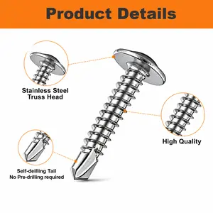 [Live Stream Exclusive Offer] 200PCS Carbon Steel Self-Drilling Tek Screws, Heavy-Duty Industrial Truss Head Sheet Metal Screws Kit, No-Drill Fast Installation for Metal Work & DIY Projects