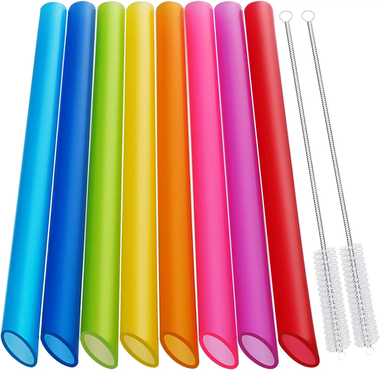 8 Pcs Reusable Boba Straws & Smoothie Straws - Multi Colors Jumbo Wide Reusable Straw, BPA FREE Food-Grade Plastic Straw for Bubble Tea(Tapioca, Boba Pearls), Milkshakes with 2 Brushes