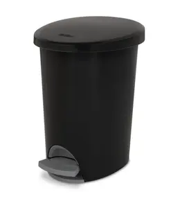 Sterilite Small Bathroom Trash Can, 2.6 Gallon Plastic Garbage Bucket Bin with Step Lid, Black