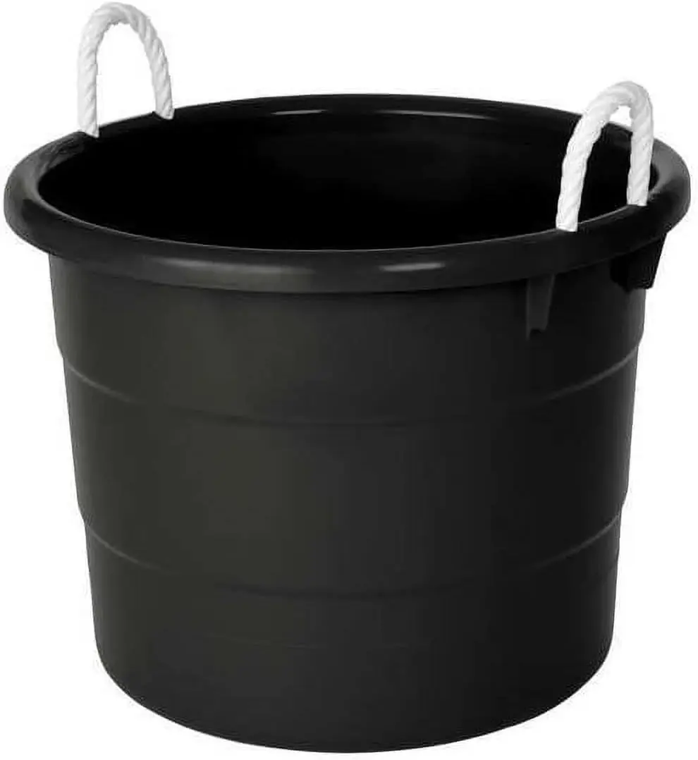 20 Gallon Storage Tub, Round Heavy Duty Plastic Container with Rope Handles, 21.5 x 21.5 x 16.5 inches (Black)
