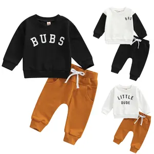 Baby Boys Long Sleeve Letter Print Sweatshirt Tops Elastic Waist Jogger Pants Fall Winter Sweatsuit Two Piece Outfits Set