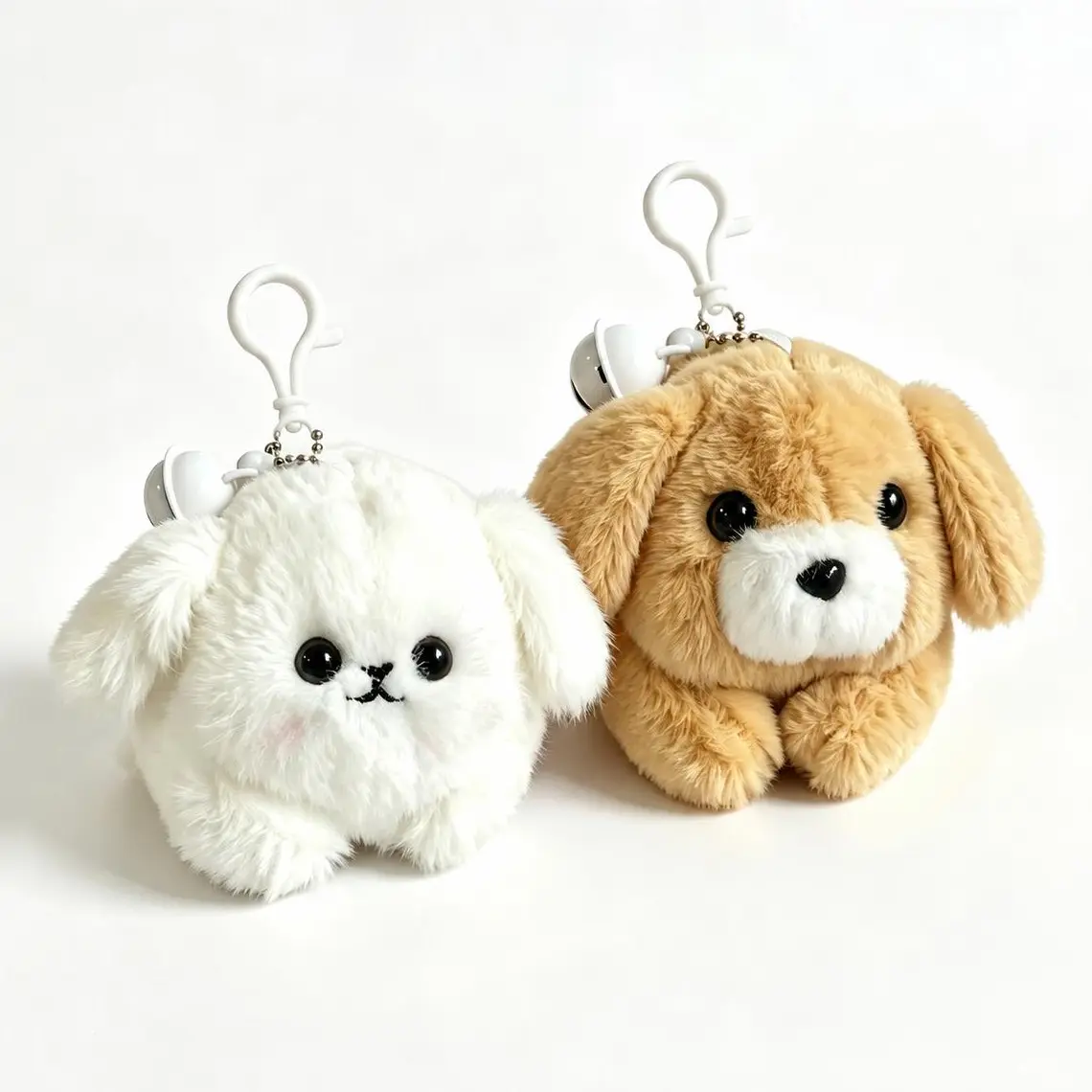 Fluffy Mini Puppy Stuffed Toy Charm with Bell, Pull-Tail Stress Reliever Key Chain Decorations, Cute Collectibles for Girls - Everyday Daily Fidget Accessory, Kawaii Plush Backpack Ornament Gift, Cute Keychain Accessory, Interactive Tail