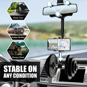 360-degree rotating rearview mirror phone mount, rearview mirror car phone mount, telescopic car phone mount holder, Adjustable Holder, strong grip and durable, Car Cellphone Mount, universal installation