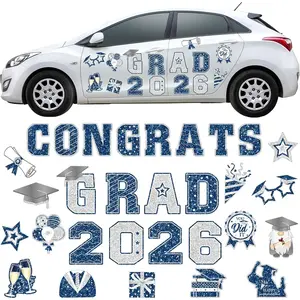30 Pcs 2026 Senior Graduation Car Magnets (Royal Blue Silver, 2.76-5.91 Inches) - Classic Style Magnet Material Car Exterior Bumper Stickers, Happy Graduation Atmosphere Supplies for Parade, Nice Gifts