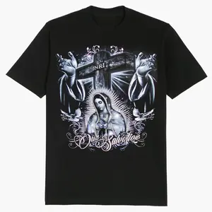 Guadalupe Cross Inri Dove Hands Our Salvation Chicano Clothing Gangster Clothes For Girls Dga Shirt Cotton T-shirt for Daily Life Work & Shopping