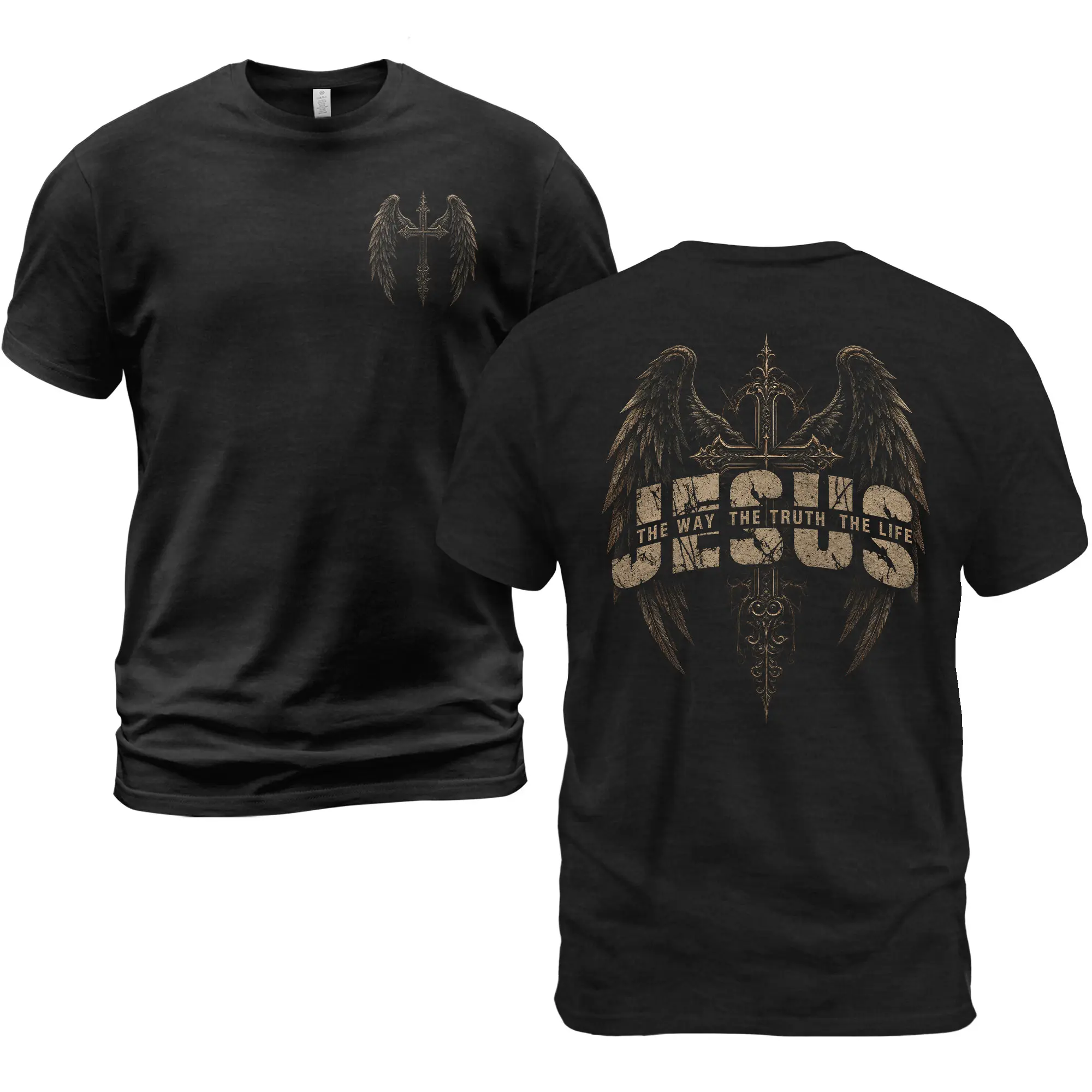 Jesus The Way The Truth The Life Christian T-Shirt, Cross Wings Religious Faith Tee for Men Women