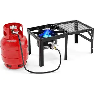 ROVSUN 100,000 BTU Propane Stove with Foldable Side Shelf, Single Burner Gas Stove for Outdoor Cooking with Regulator, Perfect for Camping, Tailgating, Turkey Frying, Seafood Boiling & Home Brewing,TikTokShopBlackFriday