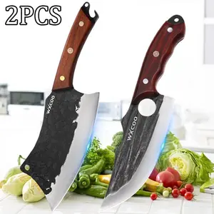 2PCS Handmade Utility Knife Multipurpose Kitchen Knife Sharp Chef Knife Stainless Steel Vegetable Chopper Unique Forged Knives