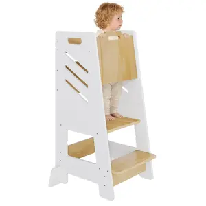 Montessori Toddler Learning Tower（WHITE） - Perfect Island Counter Height Kitchen Helper 3-Level Adjustable Kids Step Stool