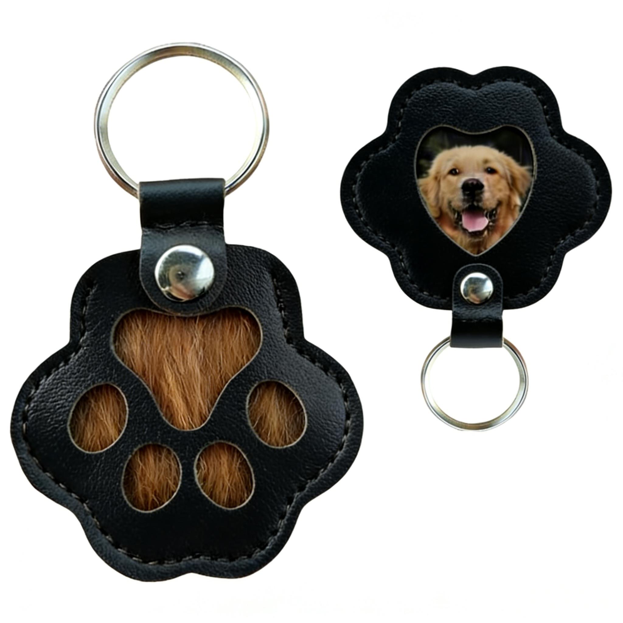 Pet Memorial Keychain Pet Hair, Nails & Photos | Cat & Dog Memory Holder,Dog Fur Storage Keychain, Cute Leather PawKeychain Pet Hair Keepsake Keyring, UniqueMemorial Collection Key chain, Pet Memorial Gifts for Bag Purse Paw Charm Key Holder