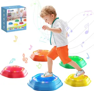 Music & Light Up Stepping Stones, 5 Pcs Stepping Stones, Non-Slip, Encourage Balance, Sensory Stepping Stones, Indoor & Outdoor Play