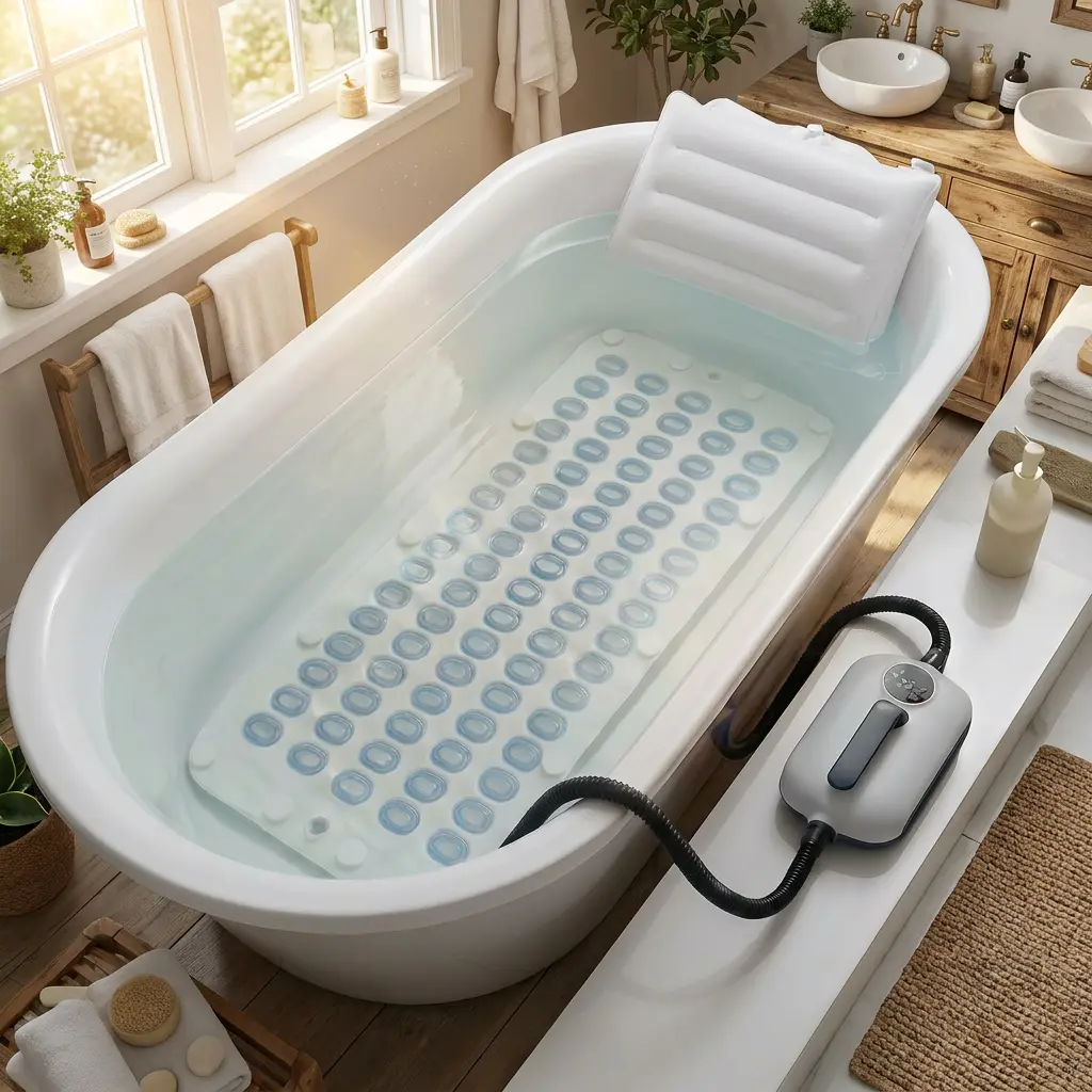 Mother’s Day Sale, Perfect Gift for Mom, Portable Spa Bubble Bath Massager Full Body Waterproof Mat for Bathtub 6-Speed Adjustable with Remote Control Non-Slip Suction Cups for Home Relaxation  modern geometric waterdrop design Accessory Bathroom