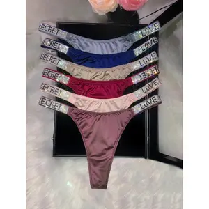 6-pack Women's  letter rhinestone thongs (10 colours), soft, high quality and fresh underwear,panties, suitable for daily life, sports, and four-season multi-pack underwear size for S-XL Womenswear Rainbow Lingerie Basic Crystal Minimalist