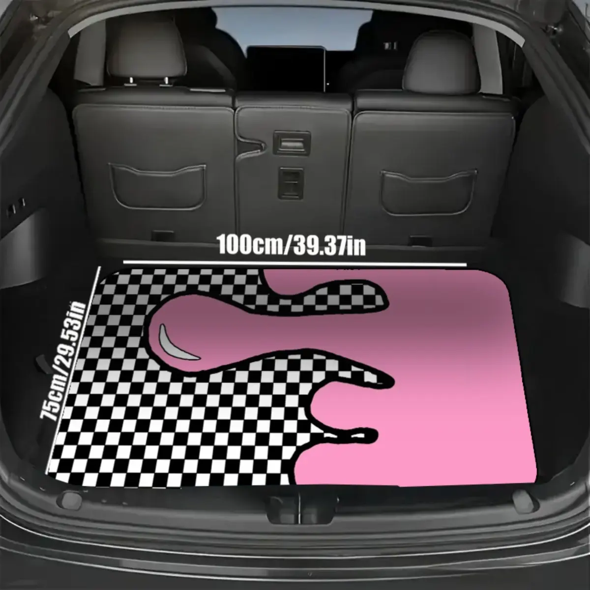Trunk Mat, Pink& Black Checkerboard Pattern, Abstract Design, Fits SUVs/Sedans/Trucks, All-Season Fashion Decor, Car Interior Accessory, Girly Car Accessories, Car Accessories Women