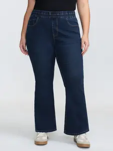 【Y2K】【Pocket Approved】BLOOMCHIC Plus Size Elastic Waistband Flare Hem Jeans [M-6X] , Spandex, Cotton 2026 Summer Vibes Fit Fabric Swimweek,Spotlight,Summer wins,Deals for you days