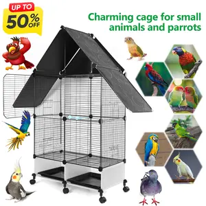 49" Tall Heavy-Duty Large Bird Cage with Rolling Wheels & Multi-Level Aviary - Spacious Iron Bird House for Parrots, Conures, Lovebirds, Cockatiels - Easy-Clean Removable Grid Base, Durable Habitat for large birds NEW
