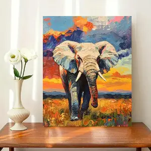 A DIY digital painting set of elephant scenes for adults, 40x50cm/15.75x19.69inch frameless landscape, including bright acrylic paint, brushes and guides, home wall decoration, ideal gift choice for birthdays, Father's Day, Mother's Day, frameless