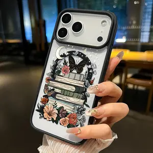 Magnetic Phone case for iPhone 17 16  Pro Max Plus 15 14 13 12 11 Air Moonlight Flower Book Pattern Non-Yellowing Shockproof Soft Silicone Transparent Acrylic Cover Supports Wireless Charging