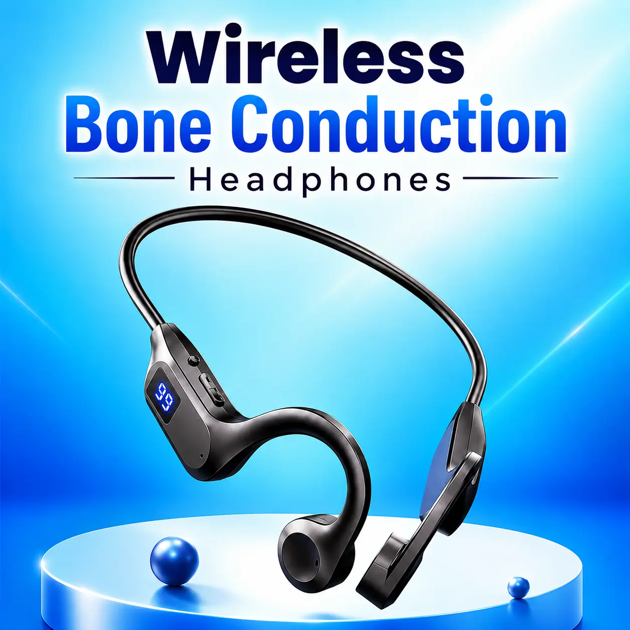 Wireless Bone Conduction Open-Ear Headphones digital display - DualPitch Premium Sound, Smart Mic, Sweatproof Design